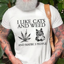 White I LIKE CATS AND MAYBE 3 PEOPLE PRINTED MEN'S T-SHIRT