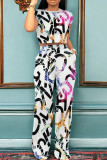 Black And White Casual Print Pocket Patchwork O Neck Short Sleeve Two Pieces