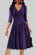 Purple Celebrities Solid Color Patchwork Ruched V Neck A Line Dresses