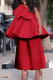 Red Celebrities Solid Color Patchwork Ruffled Trim Oblique Collar Two Pieces