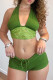 Green Sexy Solid Color Lace Patchwork Strap Design V Neck Sleeveless Two Pieces