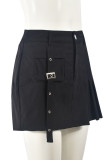 Black Street Solid Color Pocket Buttons Patchwork Ruched Zipper Loose Mid Waist Speaker Patchwork Bottoms
