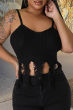 Black Sexy Solid Color Patchwork Backless Spaghetti Strap Tops