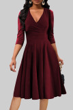 Blue Celebrities Solid Color Patchwork Ruched V Neck A Line Dresses