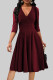 Burgundy Celebrities Solid Color Patchwork Ruched V Neck A Line Dresses