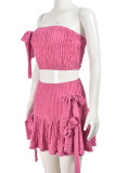 Pink Street Solid Color Patchwork Strap Design Strapless Sleeveless Two Pieces