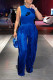 Blue Sexy Street Letter Print Fringed Trim O Neck Sleeveless Two Pieces
