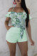 Green Sexy Print Patchwork Flounce Halter Skinny Rompers