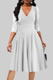 Blue Celebrities Solid Color Patchwork Ruched V Neck A Line Dresses