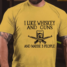 Yellow I LIKE WHISKEY AND GUNS AND MAYBE 3 PEOPLE PRINT MEN'S T-SHIRT