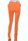 Purple Street Solid Color Patchwork Skinny Mid Waist Pencil Patchwork Bottoms