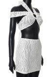 White Street Solid Color Hollow Out Patchwork Backless Halter Two Pieces
