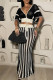 Black Celebrities Hollow Out Patchwork Strap Design V Neck Short Sleeve Two Pieces