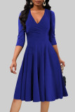 Blue Celebrities Solid Color Patchwork Ruched V Neck A Line Dresses