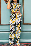 Black And White Casual Print Pocket Patchwork O Neck Short Sleeve Two Pieces