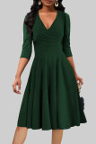 Blue Celebrities Solid Color Patchwork Ruched V Neck A Line Dresses