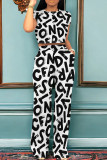 Black And White Casual Print Pocket Patchwork O Neck Short Sleeve Two Pieces