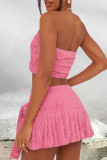 Pink Street Solid Color Patchwork Strap Design Strapless Sleeveless Two Pieces