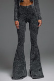 Black Street Solid Color Patchwork Regular Mid Waist Speaker Patchwork Bottoms
