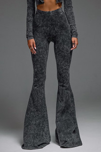 Black Street Solid Color Patchwork Regular Mid Waist Speaker Patchwork Bottoms