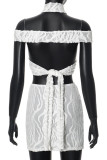White Street Solid Color Hollow Out Patchwork Backless Halter Two Pieces