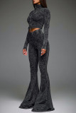 Black Street Solid Color Patchwork Regular Mid Waist Speaker Patchwork Bottoms