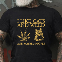 Black I LIKE CATS AND MAYBE 3 PEOPLE PRINTED MEN'S T-SHIRT