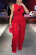 Red Sexy Street Letter Print Fringed Trim O Neck Sleeveless Two Pieces