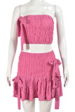 Pink Street Solid Color Patchwork Strap Design Strapless Sleeveless Two Pieces