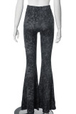Black Street Solid Color Patchwork Regular Mid Waist Speaker Patchwork Bottoms