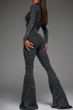 Black Street Solid Color Patchwork Regular Mid Waist Speaker Patchwork Bottoms