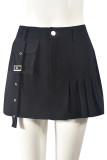 Black Street Solid Color Pocket Buttons Patchwork Ruched Zipper Loose Mid Waist Speaker Patchwork Bottoms