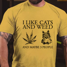 Yellow I LIKE CATS AND MAYBE 3 PEOPLE PRINTED MEN'S T-SHIRT