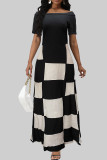 Orange Celebrities Print Patchwork Off Shoulder Long Dresses