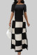 Black And White Celebrities Print Patchwork Off Shoulder Long Dresses
