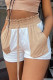 White Casual Draw String Pocket Patchwork Loose High Waist Straight Patchwork Bottoms