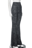 Black Street Solid Color Patchwork Regular Mid Waist Speaker Patchwork Bottoms