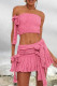 Pink Street Solid Color Patchwork Strap Design Strapless Sleeveless Two Pieces