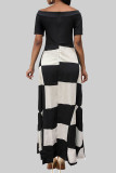 Orange Celebrities Print Patchwork Off Shoulder Long Dresses