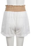 White Casual Draw String Pocket Patchwork Loose High Waist Straight Patchwork Bottoms