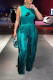 Green Sexy Street Letter Print Fringed Trim O Neck Sleeveless Two Pieces