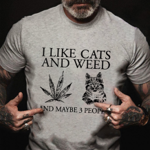 Grey I LIKE CATS AND MAYBE 3 PEOPLE PRINTED MEN'S T-SHIRT