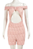 Pink Celebrities Solid Color Hollow Out Patchwork Backless Off Shoulder Skinny Rompers