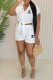 White Casual Letter Print Slit Turndown Collar Short Sleeve Two Pieces