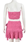 Pink Street Solid Color Patchwork Strap Design Strapless Sleeveless Two Pieces