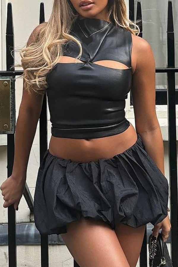 Black Casual Solid Color Basic Bodycon Low Waist Conventional Solid Color Skirts