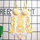 Gold Sportswear Print Hollow Out Patchwork Swimwears
