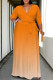 Orange Casual Street Gradient Print Lace Up V Neck Printed Plus Size Dresses