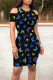 Blue Black Casual Butterfly Print Contrast O Neck Printed Dresses