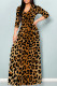 Leopard Print Casual Street Animal Print Lace Up With Belt Contrast V Neck Printed Dresses